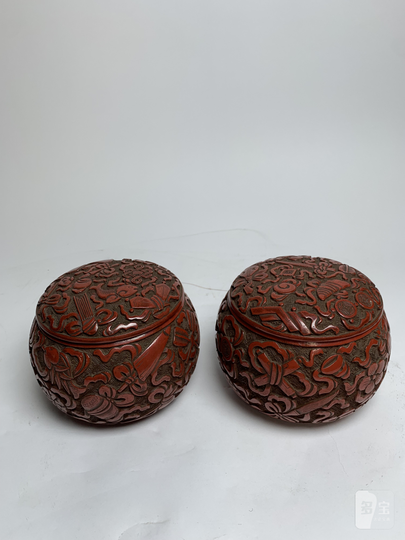 明 剔红八吉祥纹围棋盒一对 - 图3
